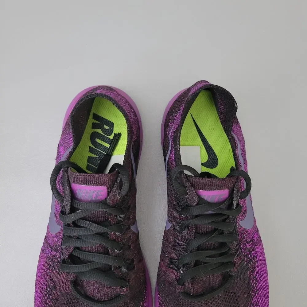 Rare Nike Womens Free RN Flyknit Size 9 Purple Black Athletic Running Shoe